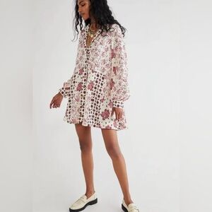 Free People Sylvie Paisley Printed Mini Dress | Ivory & Pink | Women’s XS